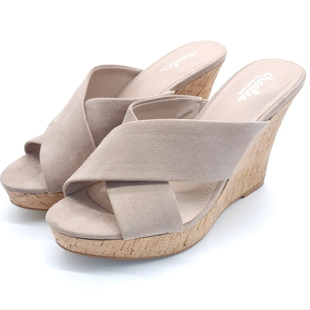 Charles David Latrice Wedge Sandal Nuetral Slip On Women's Size 9